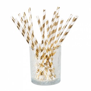  Set 20 Paper Straws Gold/white in Al Qurain